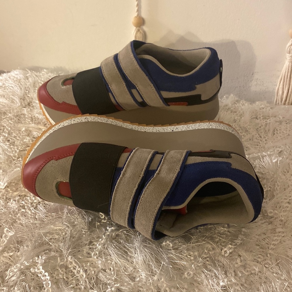 Gray,red,blue Velcro strap platform Sneakers